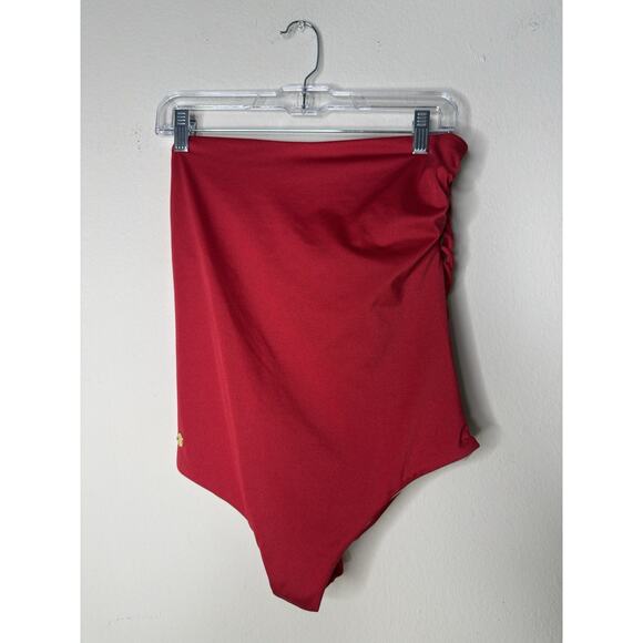 Leonisa Large Red Strappy One Piece Swim Beach Logo Women Swimsuit Travel Tropic - Picture 3 of 7